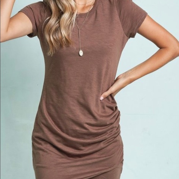 Dresses & Skirts - NWT! Boutique Brown Mocha Runched Mini Dress.